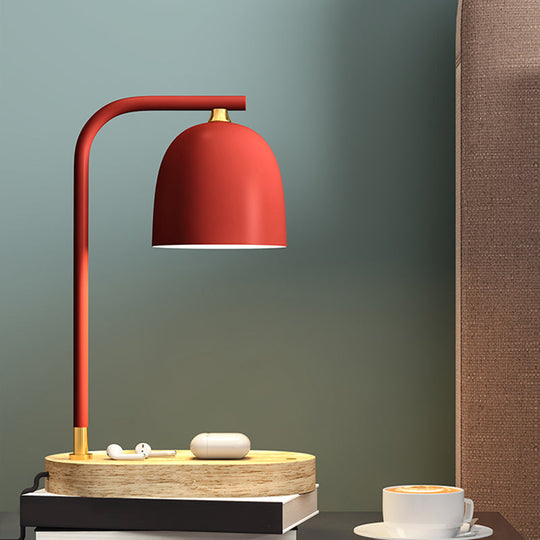 Alexandra - Minimalist Nightstand Light Black/White/Red Dome Wooden Lamp