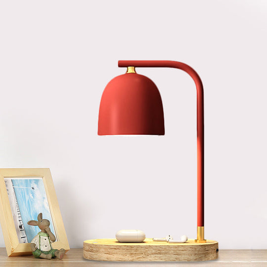 Alexandra - Minimalist Nightstand Light Black/White/Red Dome Wooden Lamp