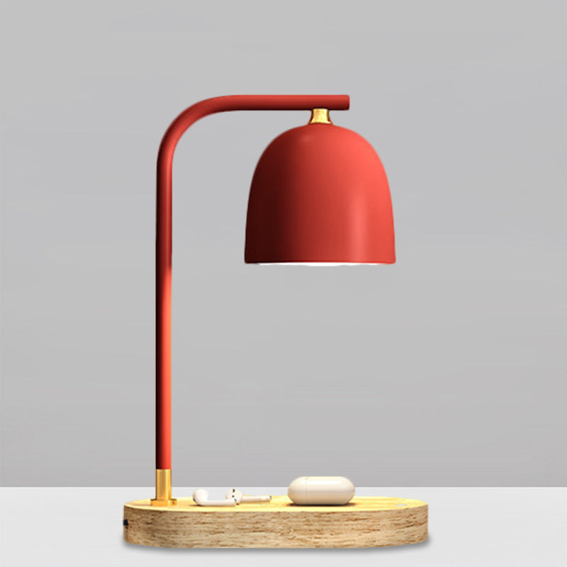 Alexandra - Minimalist Nightstand Light Black/White/Red Dome Wooden Lamp