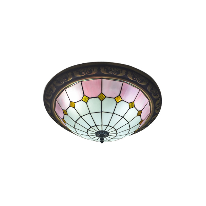 Traditional Tiffany Style Pink/Blue Ceiling Lamp with 19.5 Inch Lattice Bowl