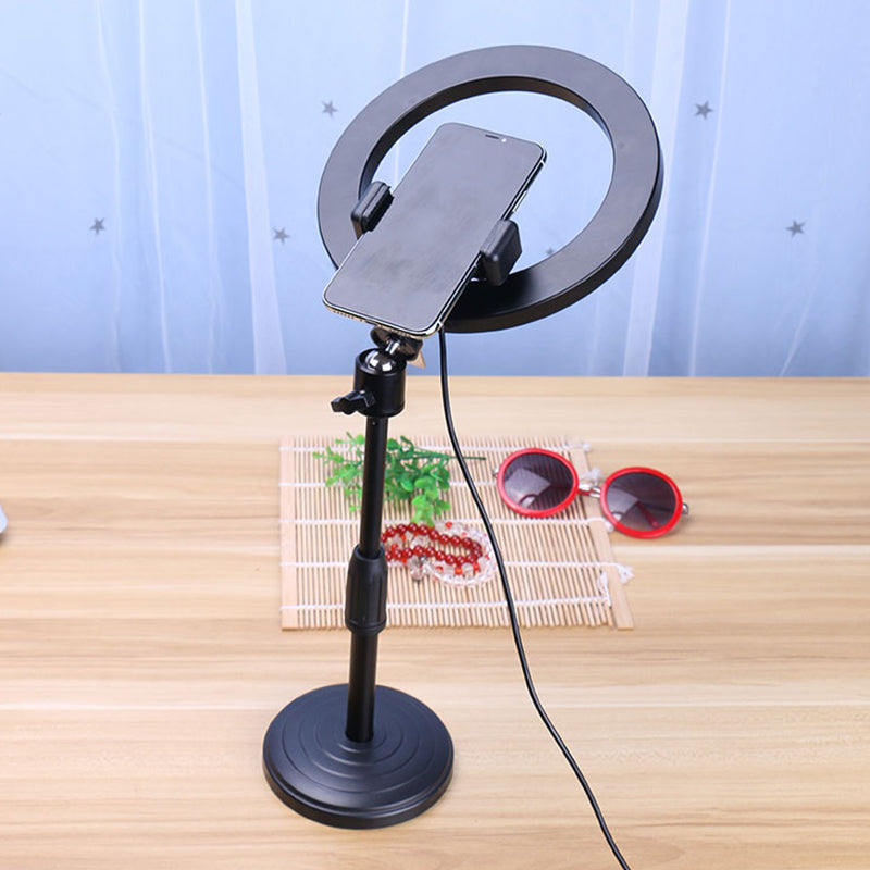 Modern Black Led Phone Holder Vanity Light With Round Metal Shade / Usb