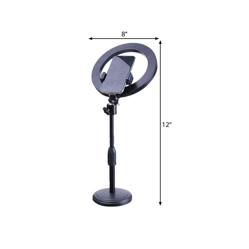 Modern Black Led Phone Holder Vanity Light With Round Metal Shade