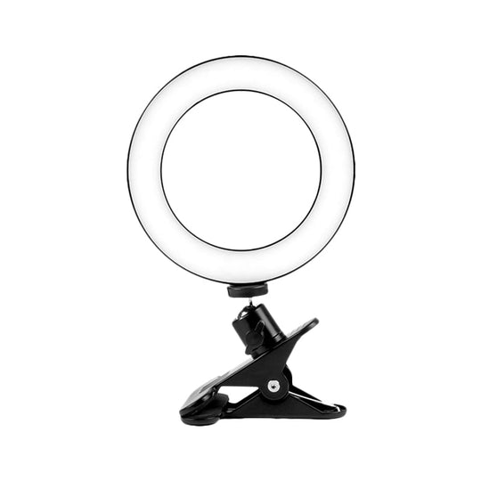 Black Usb Led Fill Lamp With Tripod Stand - Minimalist Metallic Design And Circular Shade Mirror