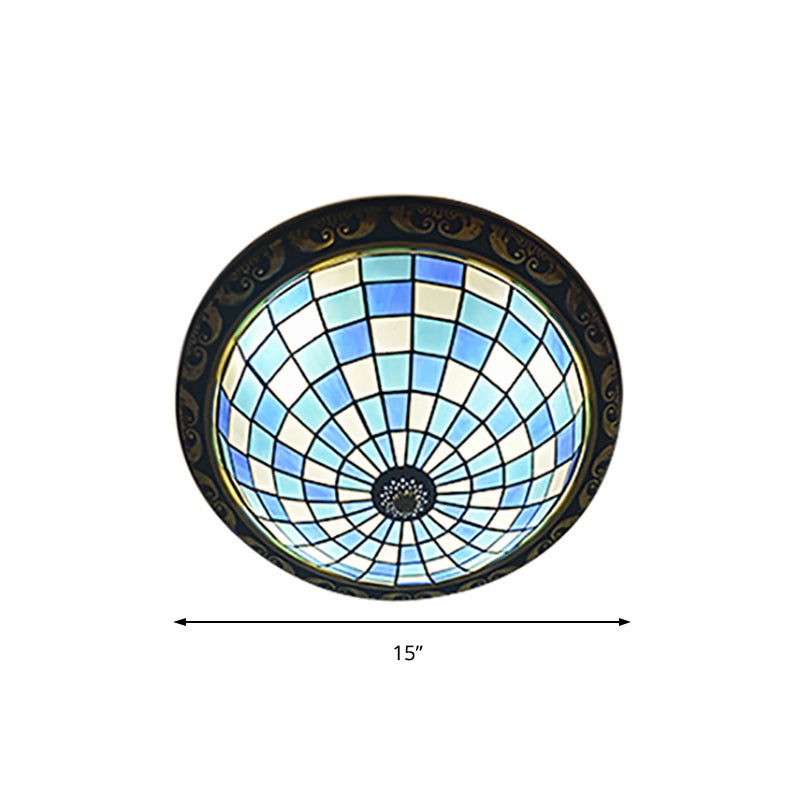 Blue Art Glass Mosaic Tiffany Bowl Ceiling Light for Restaurant and Barhroom