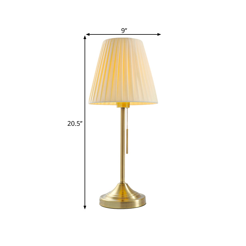 Contemporary Pleated Fabric Night Lamp With Metallic Table Light - 1-Light Conic Design For Bedroom