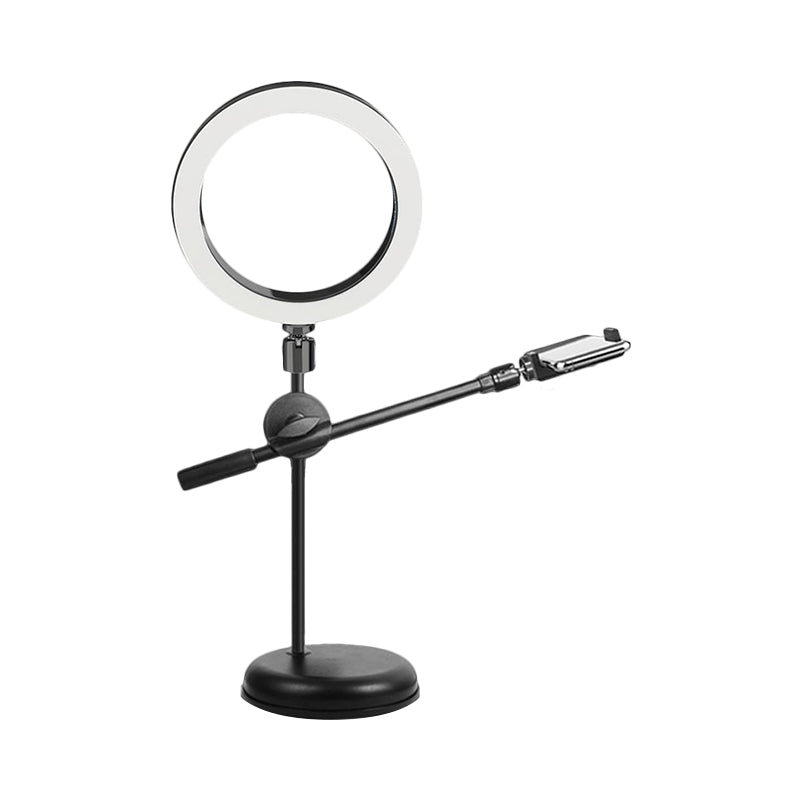 Minimal Black Metallic Ring Mirror Light With Phone Holder & Usb Fill Lighting /