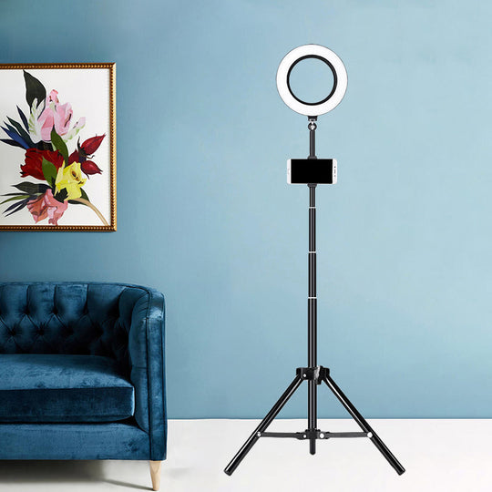 Modern Black Tripod Led Ring Vanity Light With Metallic Finish And Flush Mount Design / Usb