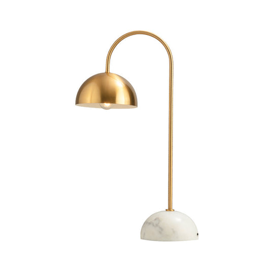 Minimalist Metallic Dome Nightstand Lamp With Curved Arm - Brass Finish