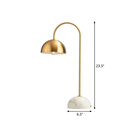 Minimalist Metallic Dome Nightstand Lamp With Curved Arm - Brass Finish