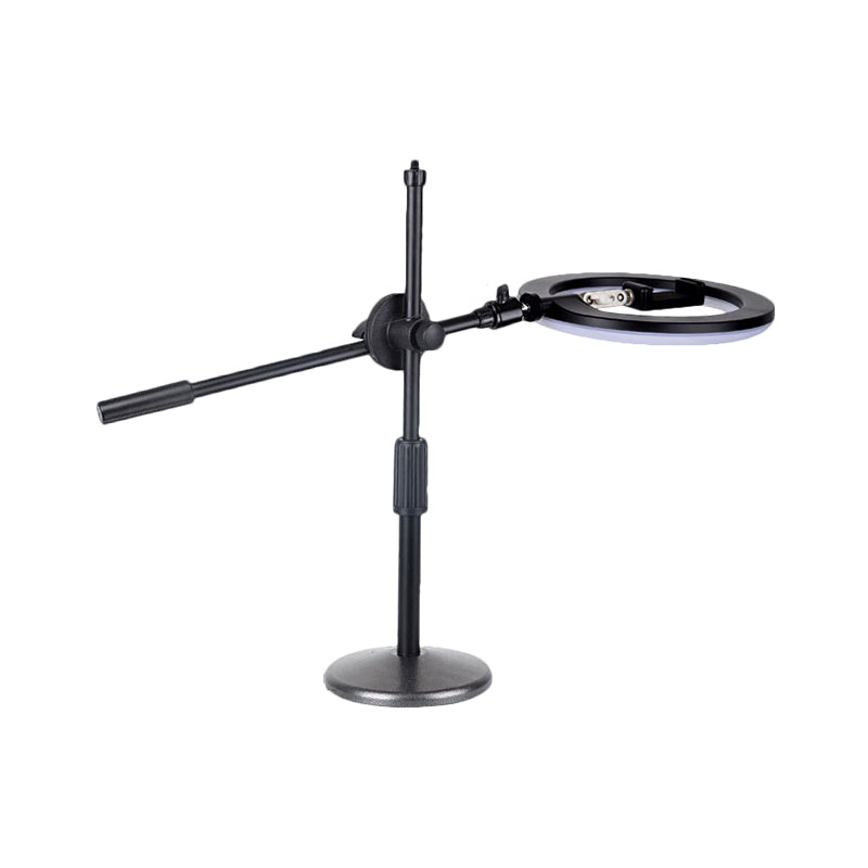 Minimalist Round Iron Vanity Lighting: Black Finish Led Fill Light With Mobile Phone Holder