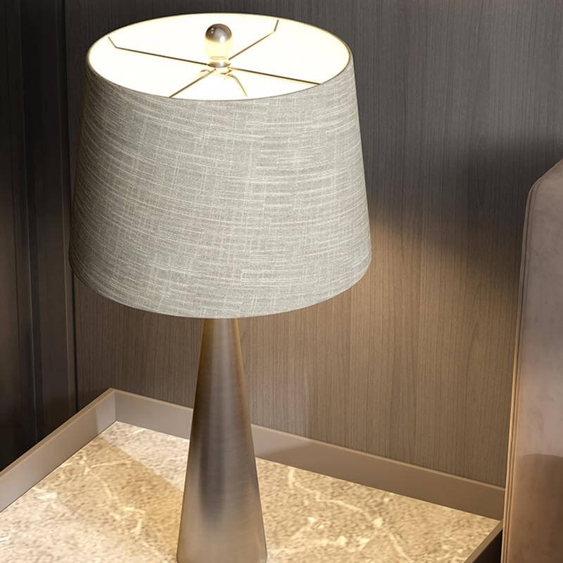 Simple Silver Nightstand Lamp With Fabric Shade - Bedroom Table Lighting