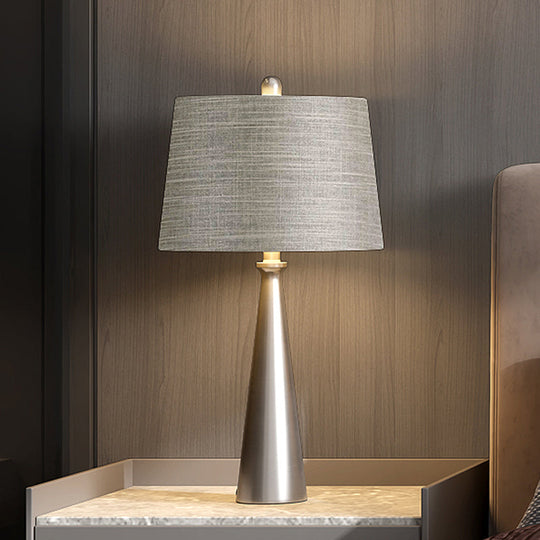 Federica - Silver 1 Bulb Bedroom Night Table Lighting Simple Silver Nightstand Lamp with Tapered Drum Fabric Shade