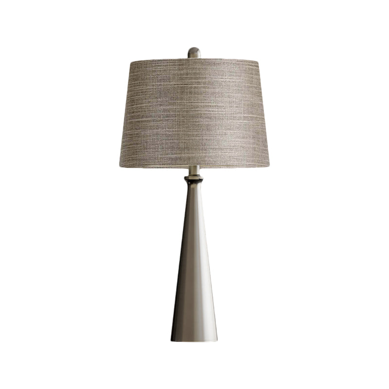 Federica - Silver 1 Bulb Bedroom Night Table Lighting Simple Silver Nightstand Lamp with Tapered Drum Fabric Shade