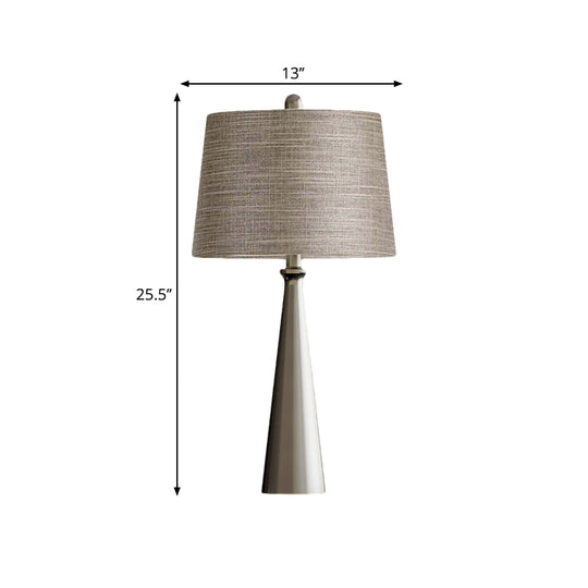 Federica - Silver 1 Bulb Bedroom Night Table Lighting Simple Silver Nightstand Lamp with Tapered Drum Fabric Shade