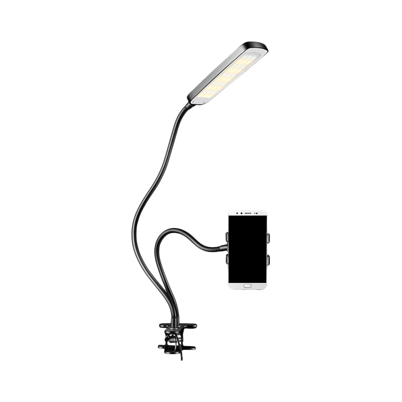 Portable Black Led Makeup Light With Flexible Arm - Minimalist Illuminating Solution For Rectangular