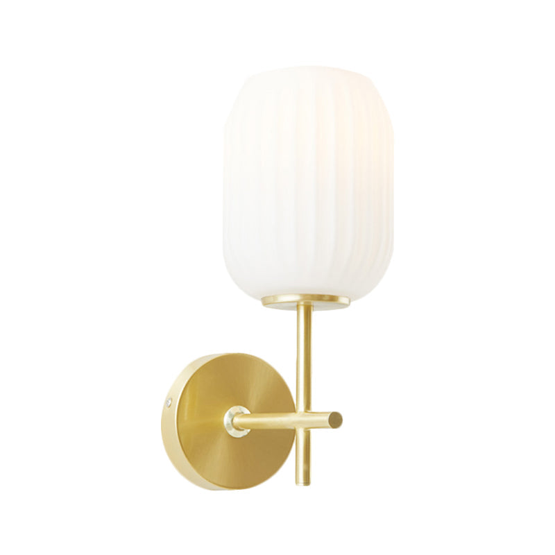 Simple Gold Bedside Wall Sconce With Lantern Cream Glass Shade - 1 Light Fixture