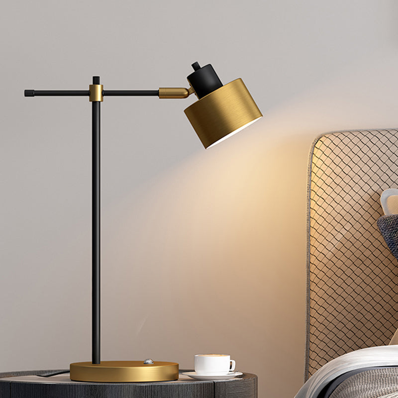 Drum Nightstand Lamp: Contemporary Metal Table Light With Right-Angle Arm For Living Room Décor