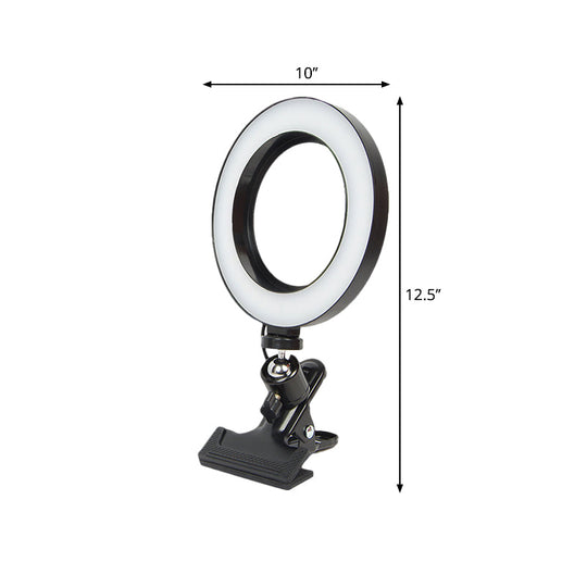 Portable Led Mirror Light With Black Clip-On Metal Shade For Mobile Phone Support