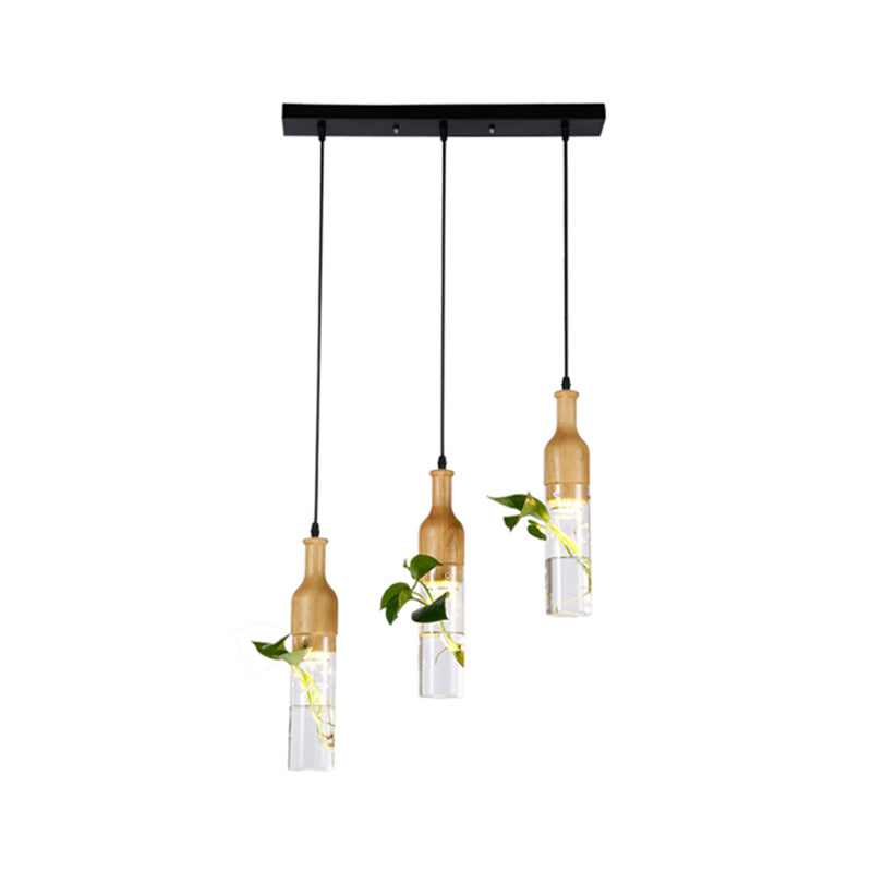 Black Geometric Frame Dining Room Pendant Lamp With Flowerpot Deco - Metal 3 Bulb Hanging Fixture