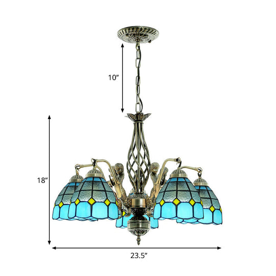 Blue Tiffany-Style Stained Glass Chandelier with 5 Pendant Lights