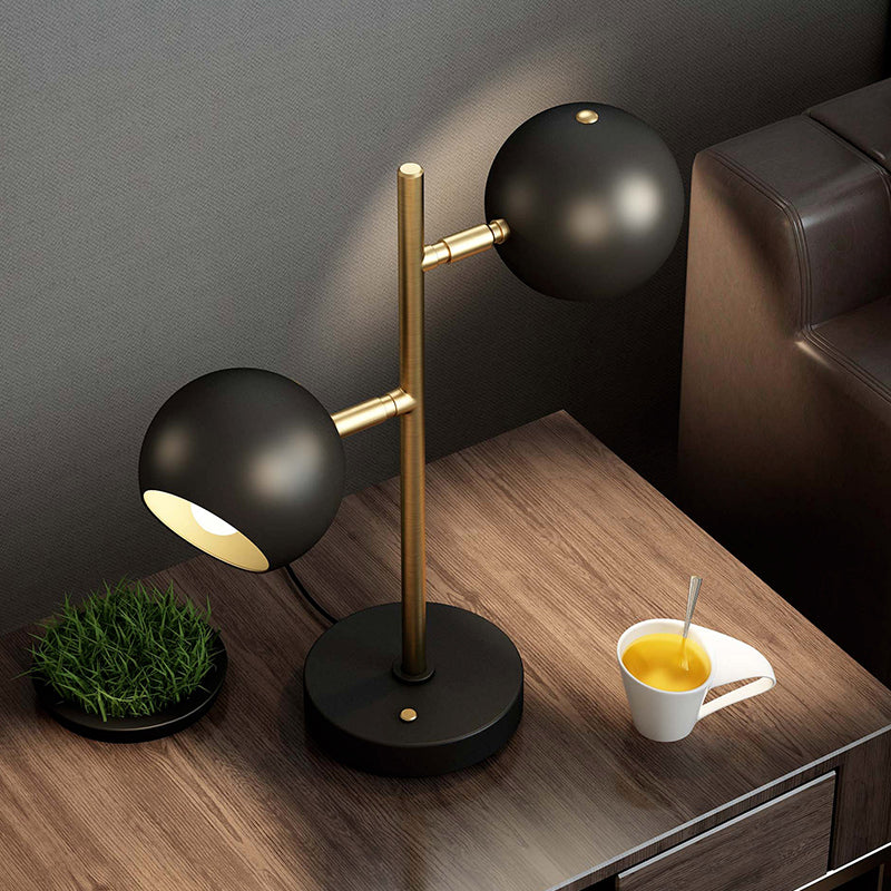 Sara - Lampe de table sphérique noire noire de style moderne à 2 têtes en métal pour chambre à coucher