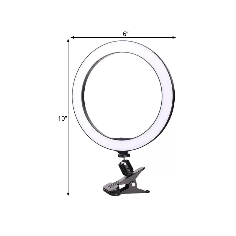 Portable Black Circle Clip-On Vanity Light Mobile Phone Holder With Led Fill Lamp (6/8 Dia)