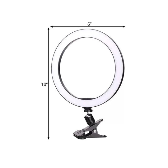 Portable Black Circle Clip-On Vanity Light Mobile Phone Holder With Led Fill Lamp (6/8 Dia)