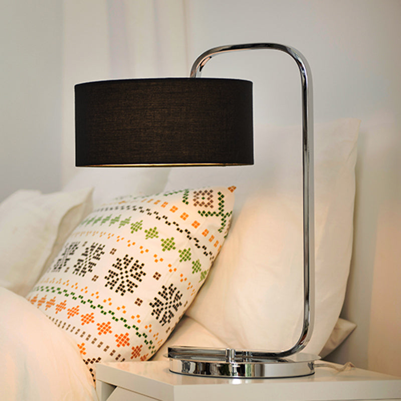 Hailey - Simplicity Simplicity 1-Bulb Nightstand Light Black/White Cylinder Night Table Lamp with Fabric Shade for Bedside