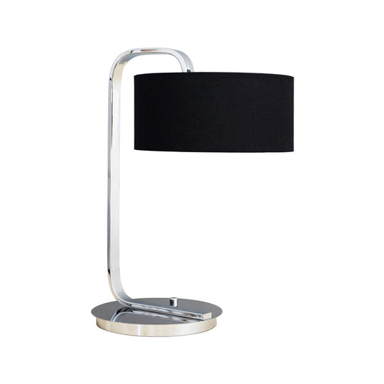 Simplicity Black/White Nightstand Lamp: 1-Bulb Cylinder Light With Fabric Shade For Bedside