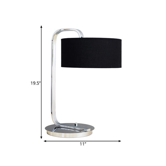 Simplicity Black/White Nightstand Lamp: 1-Bulb Cylinder Light With Fabric Shade For Bedside