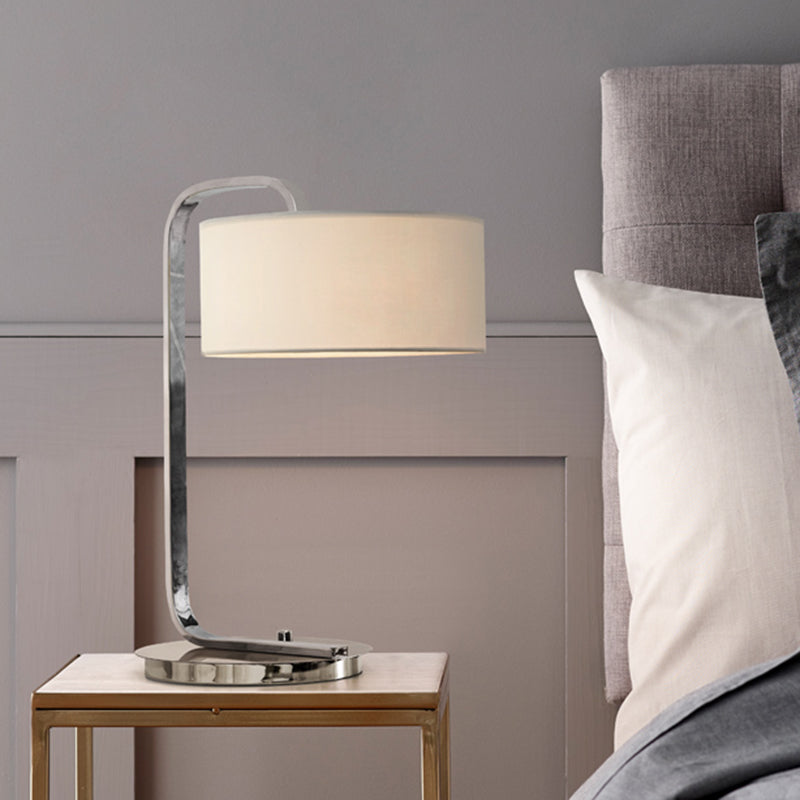 Simplicity Black/White Nightstand Lamp: 1-Bulb Cylinder Light With Fabric Shade For Bedside White