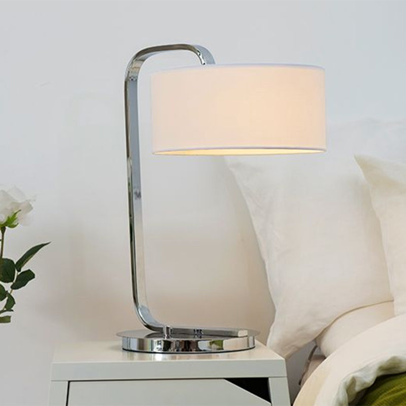 Simplicity Black/White Nightstand Lamp: 1-Bulb Cylinder Light With Fabric Shade For Bedside