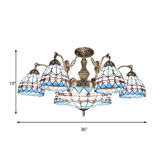 Stained Glass Cone Ceiling Chandelier - Tiffany Pendant Lamp (Blue 7/9 Lights)