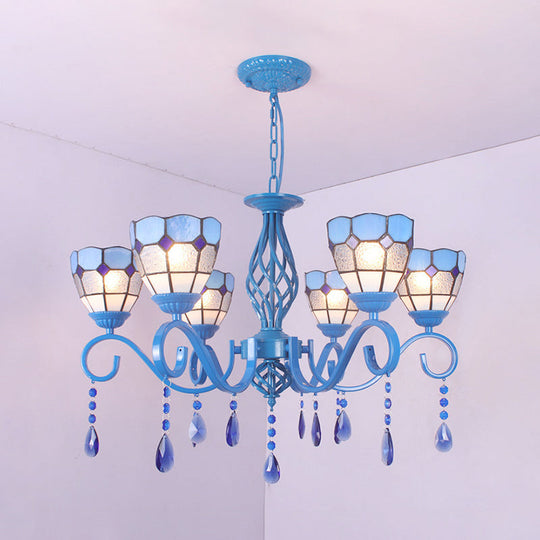 6/8-Light Blue Pendant Nautical Chandelier - Stained Glass Indoor Lighting with 12" Chain