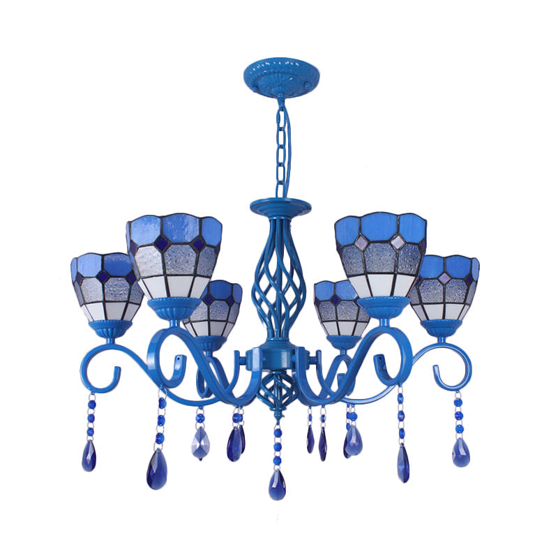 6/8-Light Blue Pendant Nautical Chandelier - Stained Glass Indoor Lighting with 12" Chain