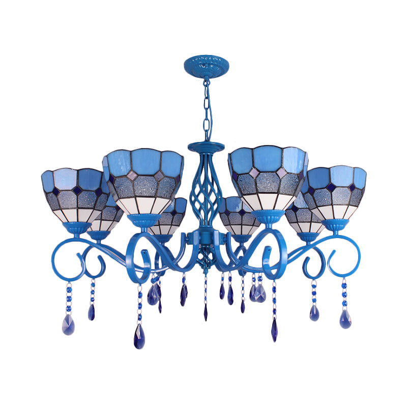 6/8-Light Blue Pendant Nautical Chandelier - Stained Glass Indoor Lighting with 12" Chain