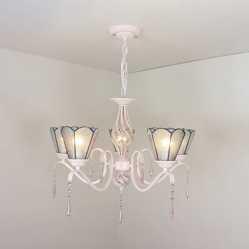 Crystal Cone Chandelier with 5 Clear Glass Lights - Elegant Tradition Pendant for Stairways