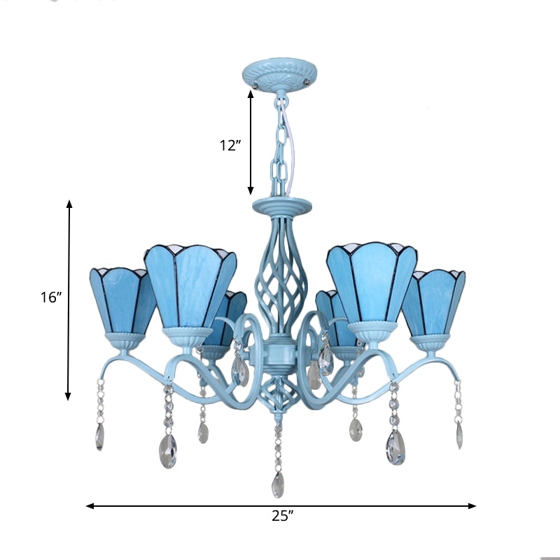 Tiffany Style Cone Pendant Light With Adjustable Chain In White/Blue/Clear Stained Glass - Perfect