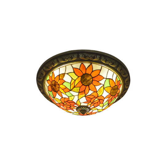 Rustic Stained Glass Sunflower Ceiling Light in Multicolor Options for Dining Room Tiffany Décor