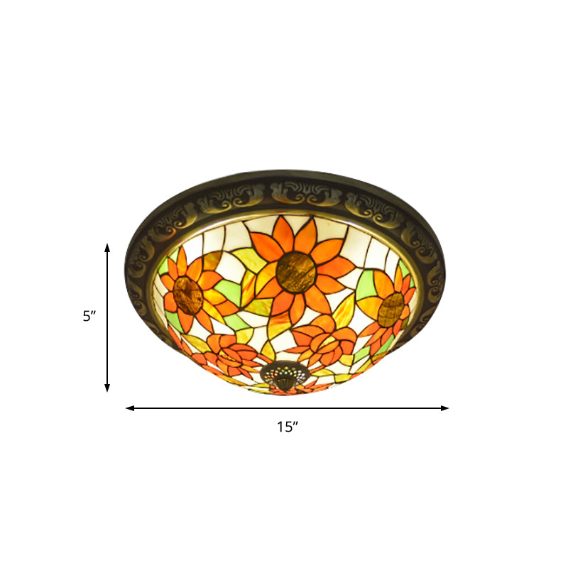 Rustic Stained Glass Sunflower Ceiling Light in Multicolor Options for Dining Room Tiffany Décor