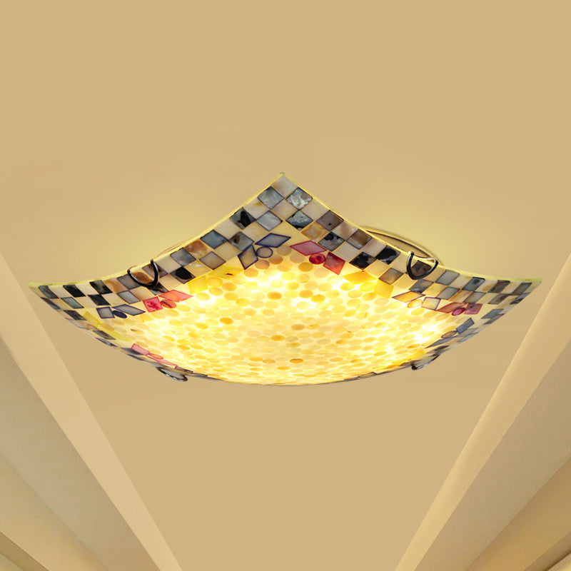 Tiffany Mosaic Led Ceiling Lamp - Beige/White/Light Gray 12/16 W Curved Square Mount Ideal For