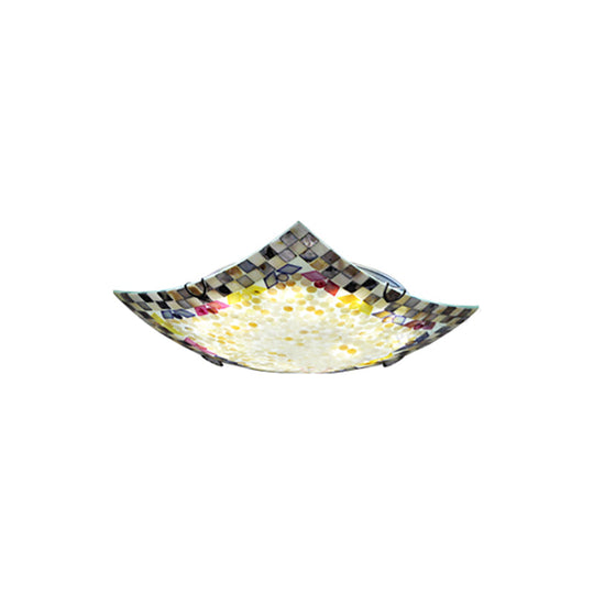 Curved Shell Ceiling Light with Tiffany Mosaic Design and LED - 12"/16" for Corridor