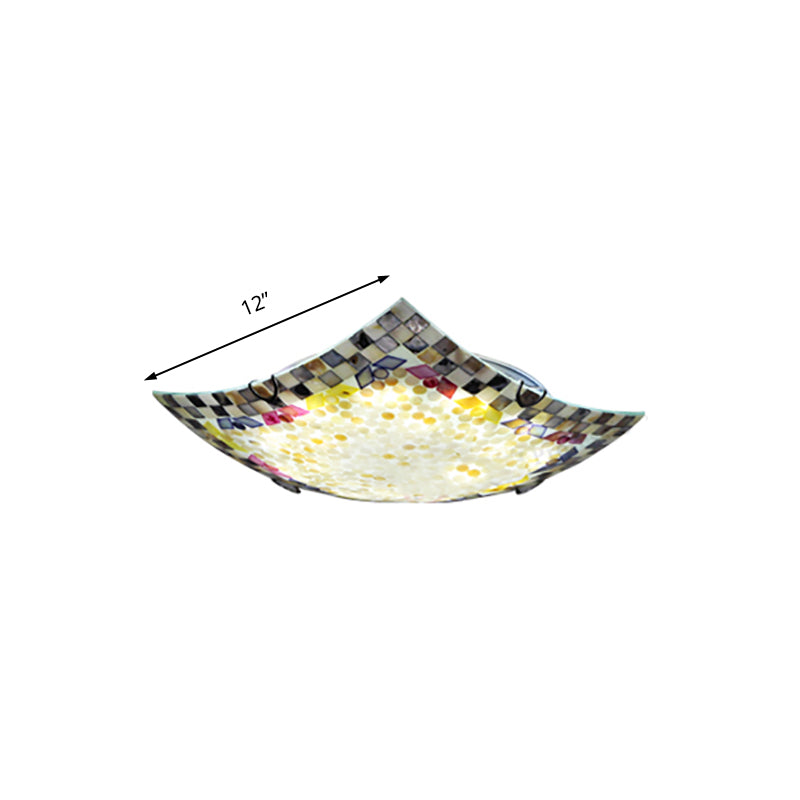 Curved Shell Ceiling Light with Tiffany Mosaic Design and LED - 12"/16" for Corridor