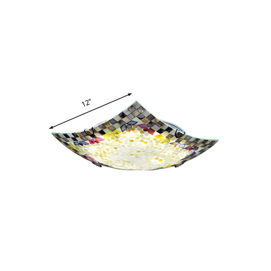 Curved Shell Ceiling Light with Tiffany Mosaic Design and LED - 12"/16" for Corridor