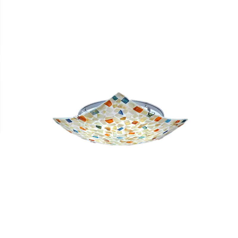 Curved Shell Ceiling Light with Tiffany Mosaic Design and LED - 12"/16" for Corridor