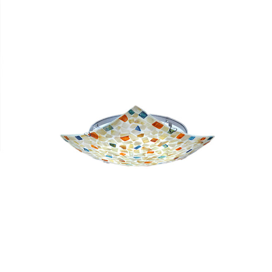 Curved Shell Ceiling Light with Tiffany Mosaic Design and LED - 12"/16" for Corridor