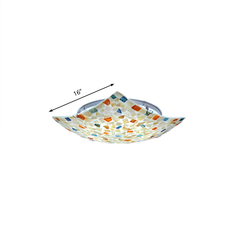 Curved Shell Ceiling Light with Tiffany Mosaic Design and LED - 12"/16" for Corridor