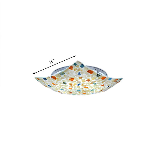 Curved Shell Ceiling Light with Tiffany Mosaic Design and LED - 12"/16" for Corridor