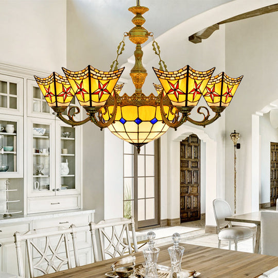 Tiffany Antique Craftsman Chandelier - Stained Glass Pendant Light For Hotels Yellow