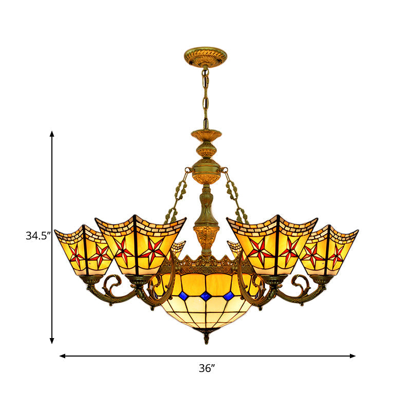 Antique Tiffany Stained Glass Chandelier with Yellow Pendant Light for Hotels